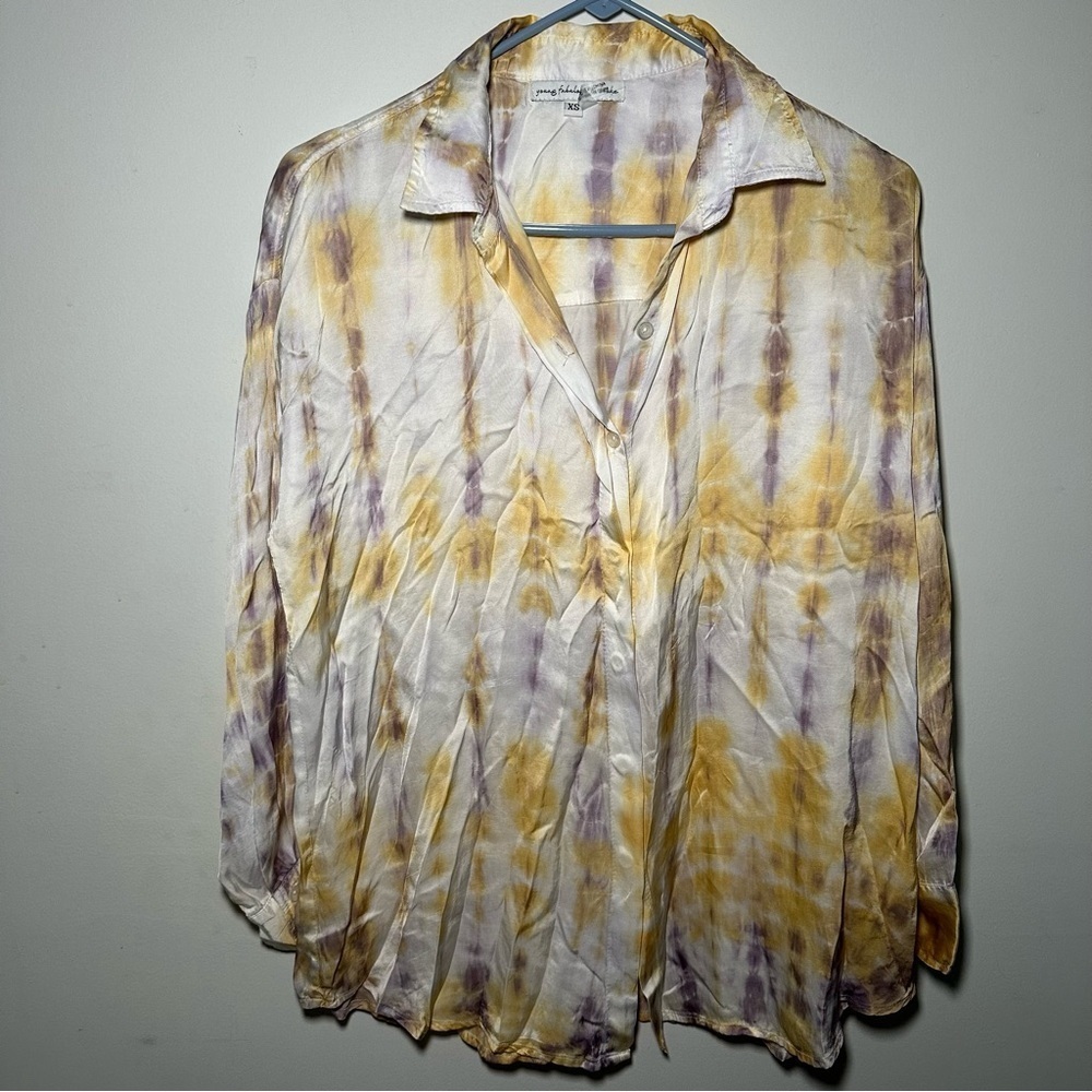 Young Fabulous & Broke Boho Yellow and Purple Tie Dye Button Down Shirt Size XS - Picture 3 of 16
